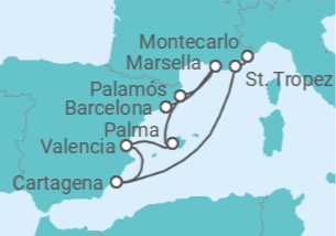Itinerario del Crucero La Costa Azul y la soleada costa española - Silversea