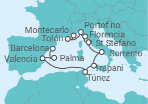 Itinerario del Crucero Carácter artístico del Mediterráneo - Silversea