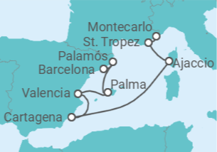 Itinerario del Crucero Las resplandecientes aguas del Mediterráneo  - Silversea