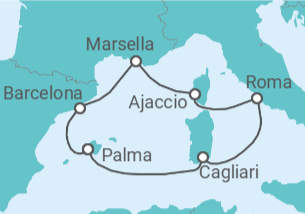 Itinerario del Crucero Tesoros del Mediterráneo con Cerdeña - AIDA