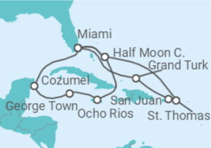 Itinerario del Crucero Bahamas, Puerto Rico, Islas Vírgenes - EEUU, Estados Unidos (EE.UU.), Jamaica, Islas Caimán, Méxi... - Holland America Line