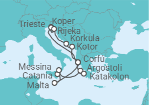 Itinerario del Crucero Malta, Italia, Grecia, Eslovenia, Montenegro - AIDA