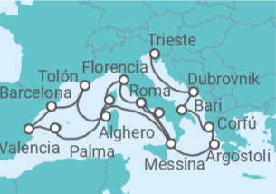 Itinerario del Crucero Italia, España y el Adriático - Cunard