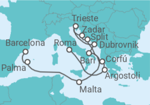 Itinerario del Crucero Italia y el Adriático - Cunard