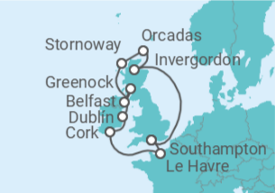 Itinerario del Crucero Recorriendo las Islas Británicas y Francia - Princess Cruises