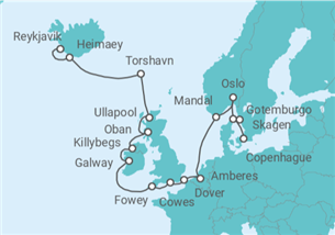 Itinerario del Crucero Escandinavia, las Islas Británicas y el Eclipse solar - Seabourn