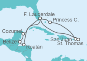 Itinerario del Crucero Aventura por el Caribe Oriental y Occidental - Princess Cruises