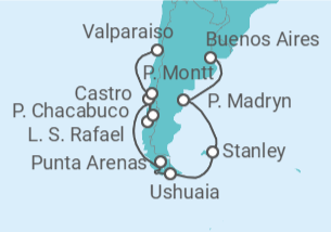 Itinerario del Crucero Fiordos y glaciares del sur - Oceania Cruises