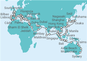 Itinerario del Crucero Tramo vuelta al mundo: de Sydney a Southampton - Oceania Cruises