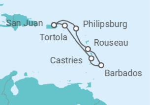 Itinerario del Crucero Islas Vírgenes - Reino Unido, Santa Lucía, Barbados, Saint Maarten - Virgin Voyages