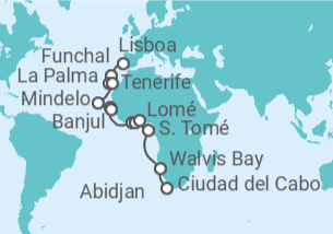Itinerario del Crucero África Atlántica Mística - Oceania Cruises