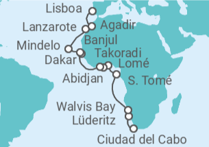 Itinerario del Crucero Oro y Costa de Marfil - Oceania Cruises