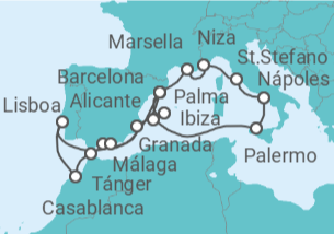 Itinerario del Crucero Un viaje ampliado por los tesoros del Mediterráneo y rincones secretos bañados por el sol - Explora Journeys