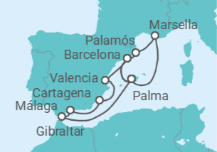 Itinerario del Crucero Francia, España, Gibraltar - AIDA
