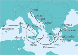 Itinerario del Crucero Desde Barcelona a Trieste (Italia) - Cunard