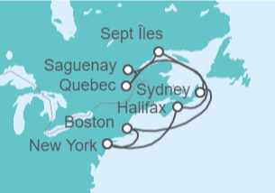 Itinerario del Crucero Estados Unidos (EE.UU.), Canadá - Cunard