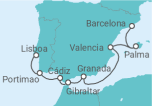 Itinerario del Crucero España, Gibraltar, Portugal - NCL Norwegian Cruise Line