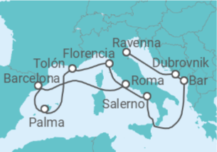 Itinerario del Crucero Italia, Francia y España - NCL Norwegian Cruise Line