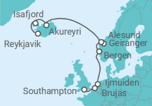Itinerario del Crucero Islandia, Noruega y Bélgica - NCL Norwegian Cruise Line