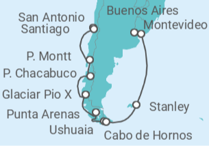 Itinerario del Crucero Viaje completo Patagonia y Tierra de Fuego - Con vuelos - Holland America Line
