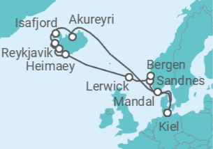 Itinerario del Crucero Lo más destacado de Islandia y Noruega - Nicko Cruises
