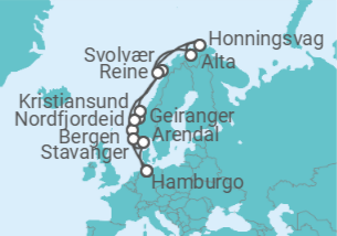 Itinerario del Crucero Fiordos y auroras boreales en Noruega - Nicko Cruises