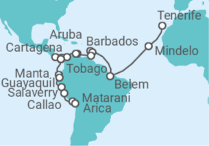 Itinerario del Crucero Segmento vuelta al mundo: de Santa Cruz de Tenerife a Puerto San Antonio - Nicko Cruises