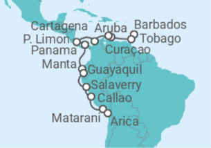 Itinerario del Crucero Segmento vuelta al mundo: de Bridgetown a Puerto San Antonio - Nicko Cruises