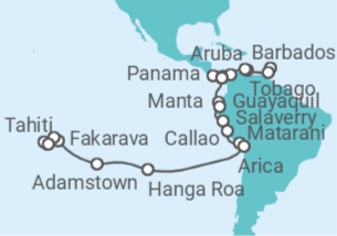 Itinerario del Crucero Segmento vuelta al mundo: de Bridgetown a Papeete - Nicko Cruises