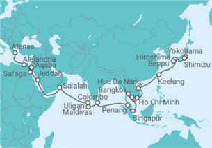 Itinerario del Crucero Segmento vuelta al mundo: de Yokohama a Pireo (Atenas) - Nicko Cruises