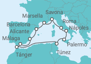 Itinerario del Crucero Marruecos, Túnez e Italia - Costa Cruceros