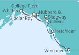 Itinerario del Crucero Gran Aventura por los Glaciares de Alaska - Princess Cruises