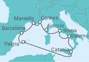 Itinerario del Crucero Italia, España y Riviera Francesa  - Virgin Voyages