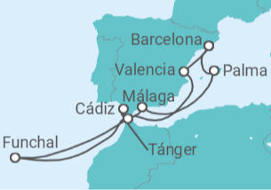 Itinerario del Crucero Eclipse Solar: España, Portugal, Marruecos  - Virgin Voyages