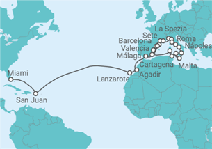 Itinerario del Crucero De las Rivieras al Caribe - Oceania Cruises