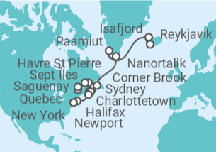 Itinerario del Crucero Un gran viaje por fiordos islandeses, tradiciones groenlandesas y joyas norteamericanas - Explora Journeys