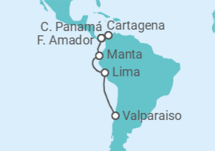 Itinerario del Crucero Segmento vuelta al mundo: de Cartagena a Valparaiso - Silversea