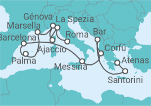 Itinerario del Crucero Mediterráneo occidental con Grecia e Italia - Princess Cruises