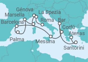 Itinerario del Crucero Mediterráneo occidental con Grecia e Italia - Princess Cruises