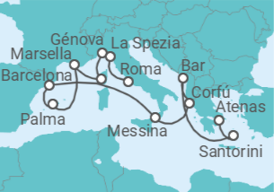 Itinerario del Crucero Mediterráneo occidental con Grecia e Italia - Princess Cruises