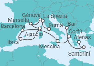 Itinerario del Crucero Mediterráneo occidental con Grecia e Italia - Princess Cruises