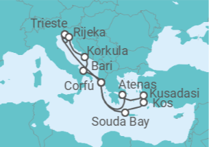 Itinerario del Crucero Mar Adriático y Grecia desde Corfú I - AIDA