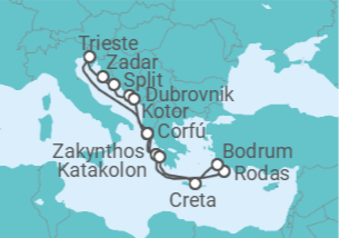 Itinerario del Crucero Grecia, Turquía, Italia, Croacia, Montenegro - AIDA
