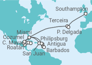 Itinerario del Crucero Caribe Oriental - Cunard