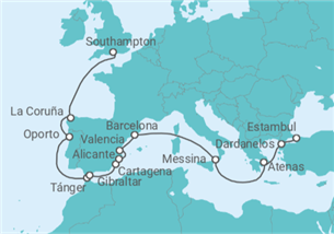 Itinerario del Crucero Islas Mediterráneas y Griegas - Cunard