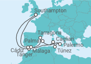 Itinerario del Crucero Marruecos, España, Italia y Túnez - Cunard
