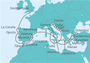 Itinerario del Crucero Mediterráneo, Islas Griegas y Adriático - Cunard