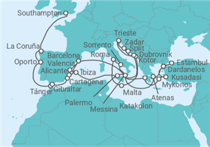 Itinerario del Crucero Mediterráneo, Islas Griegas y Adriático - Cunard