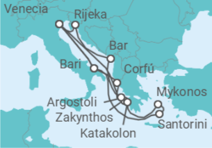 Itinerario del Crucero Italia, Grecia. Montenegro y Croacia - Costa Cruceros