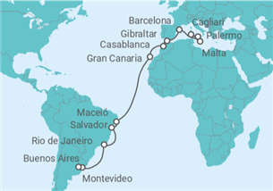 Itinerario del Crucero Desde Cagliari a Buenos Aires - MSC Cruceros